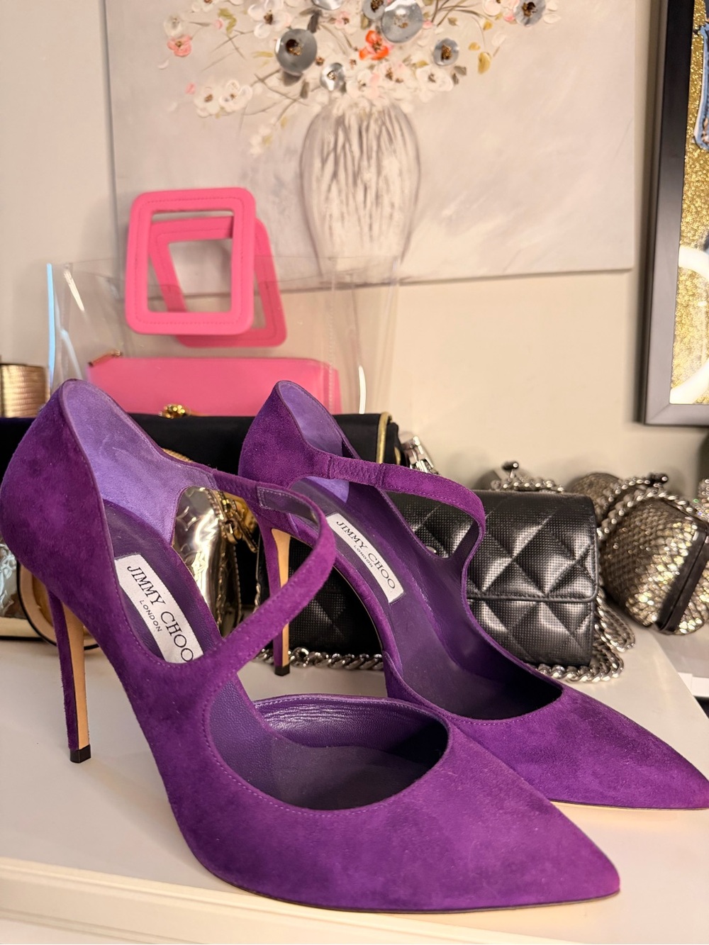 Jimmy Choo Purple Suede Pointed-Toe Stiletto Heels